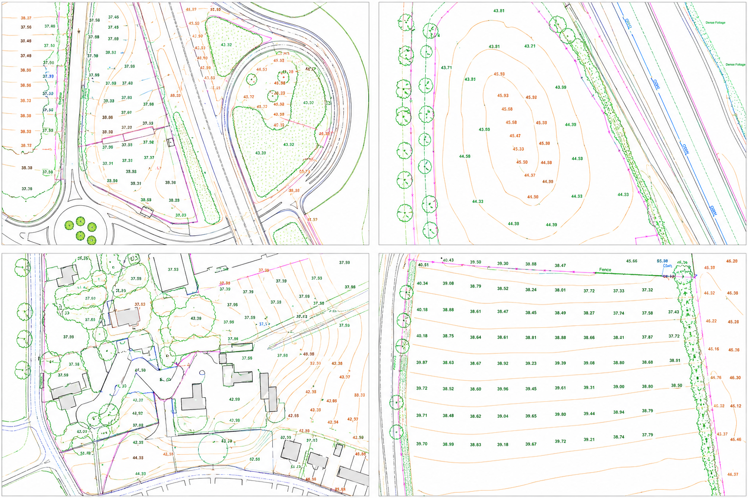 Topographic survey extract — spot levels, 0.5m contours and field drain positions, 250ha solar farm site, Lincolnshire